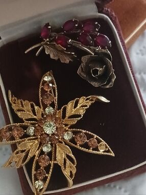 Lisner Brooch With Ruby Rose Navette Brooch Small Haul 2fer Tlc